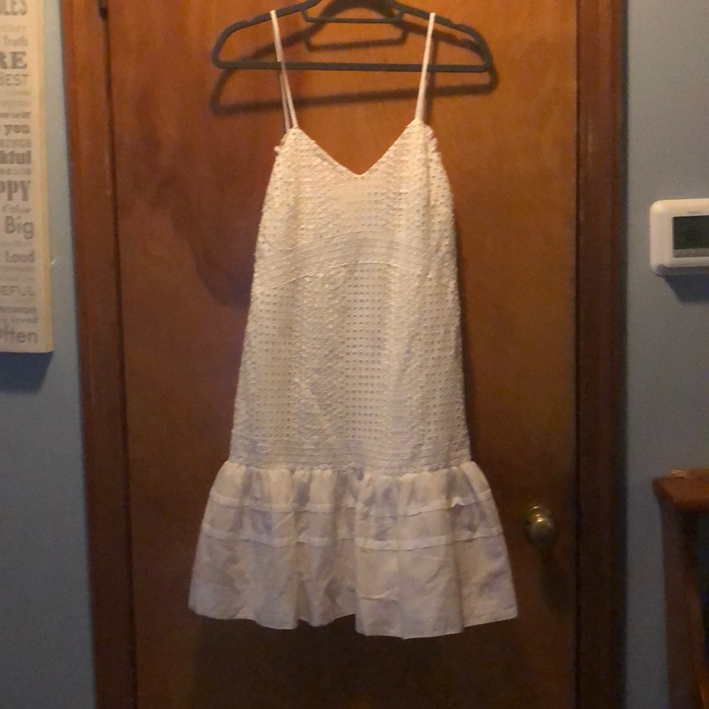 J. Crew Cream Eyelet Spaghetti Strap Ruffle Hem Dress